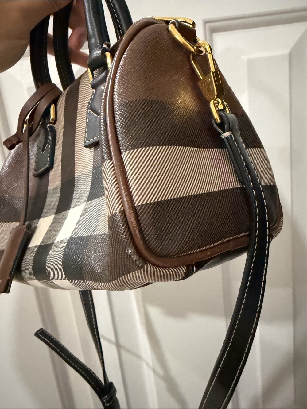 Burberry Brown and Black Check Mini Top-Handle Satchel - Picture 3 of 10